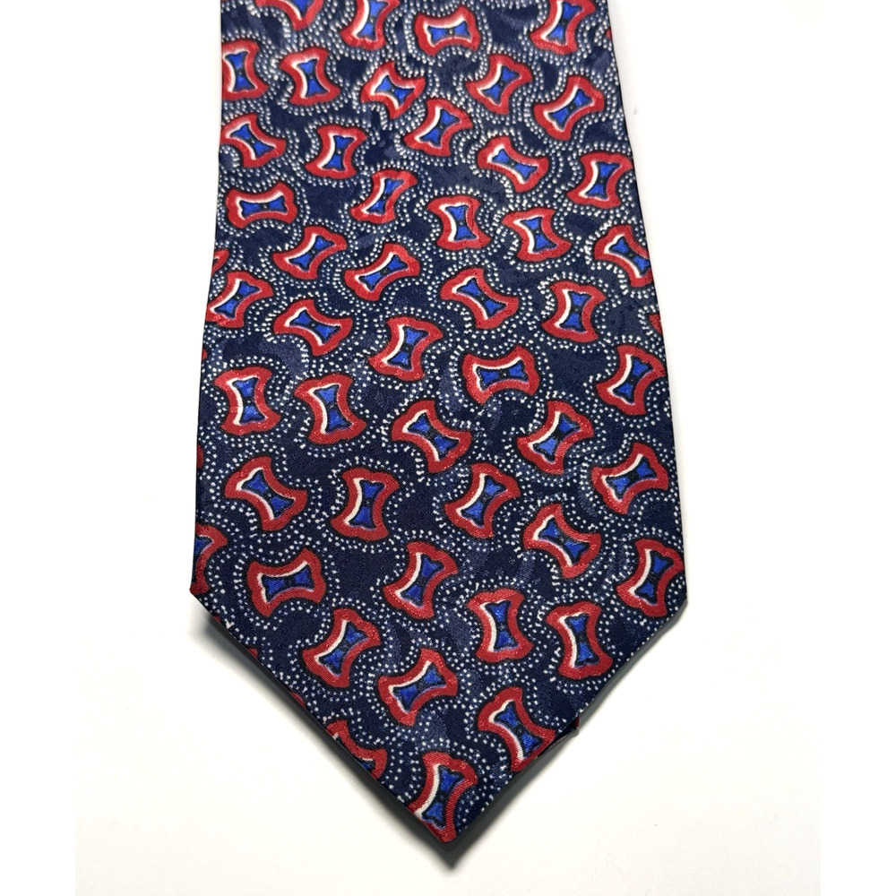 Vtg Hathaway Mens Necktie Navy Red White Medallion Foulard Made USA 55x3.75